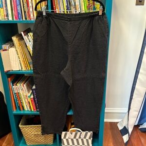 Flax, large, narrow leg ankle pants with flat front waist and black